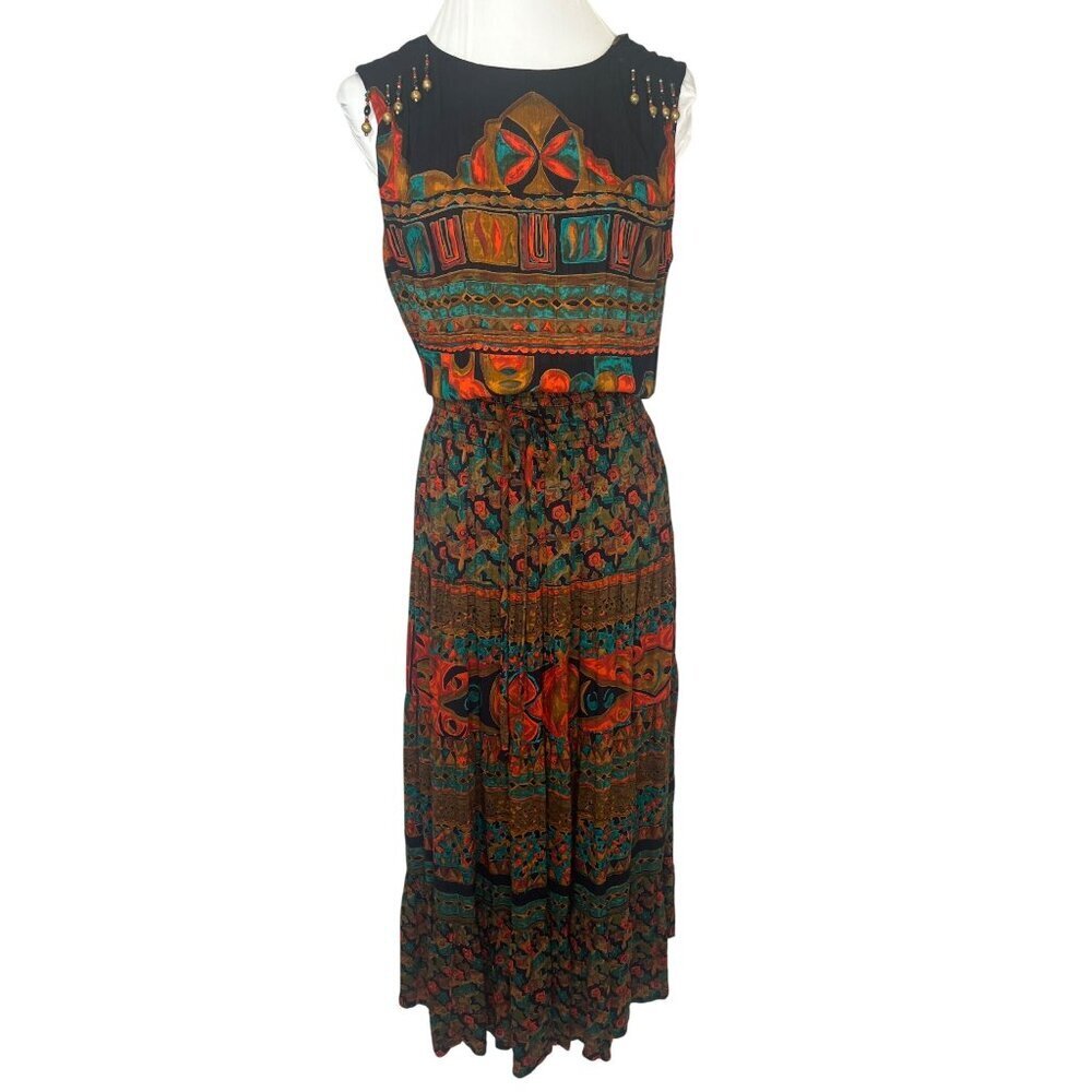 Carole LIttle Tribal Aztec Vintage Maxi Dress Ladies Size Large Sleeveless - Picture 8 of 9